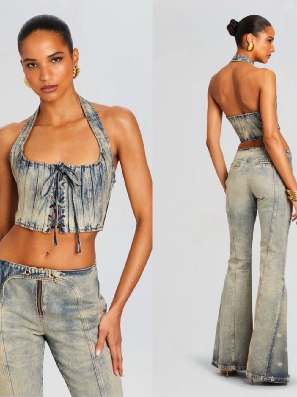 Retrofete Bandit Denim Halter Corset Top $348